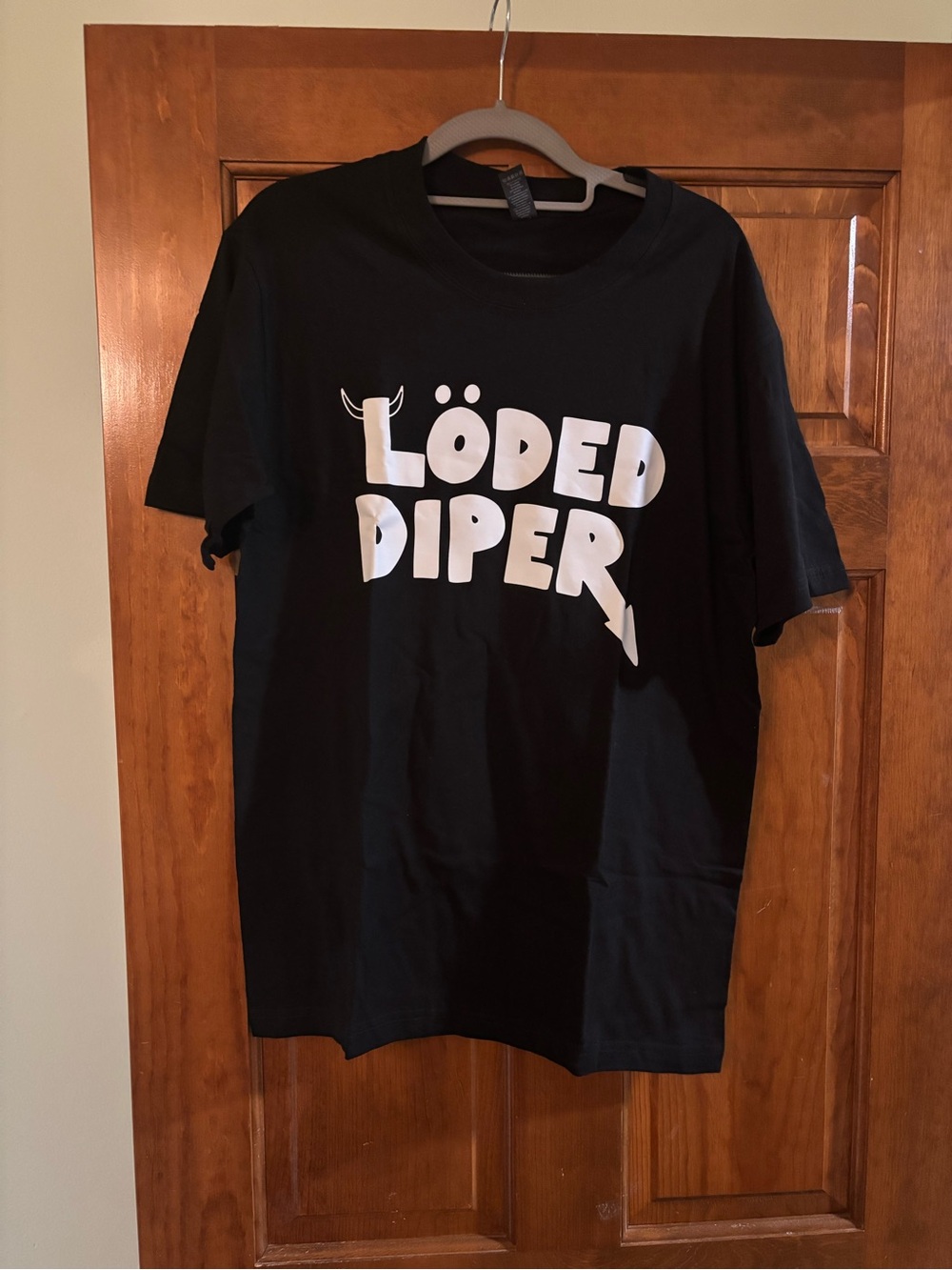 Source Unknown Black T-Shirt with White "LÖDED DIPER" Graphic Medium